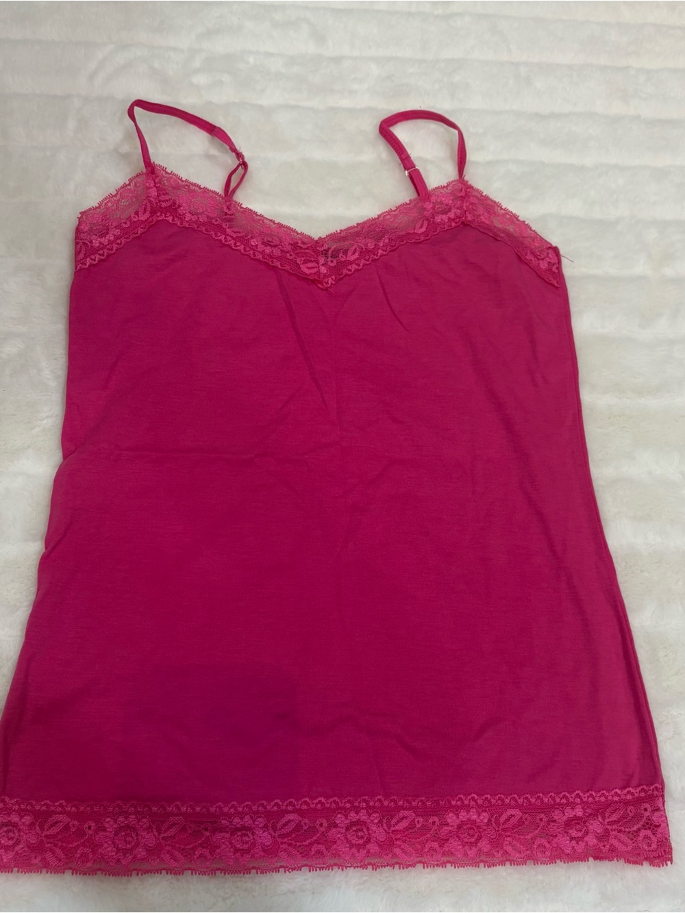 Vintage Hot Pink Lace-Trim Camisole Tank